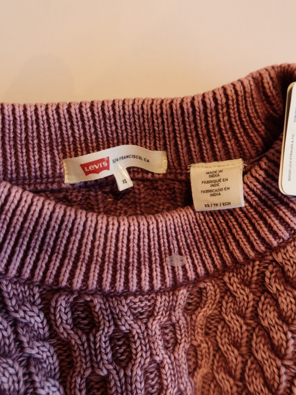 Levi’s Pink Cable Knit Crewneck Sweater — NWT, XS - Picture 6 of 8